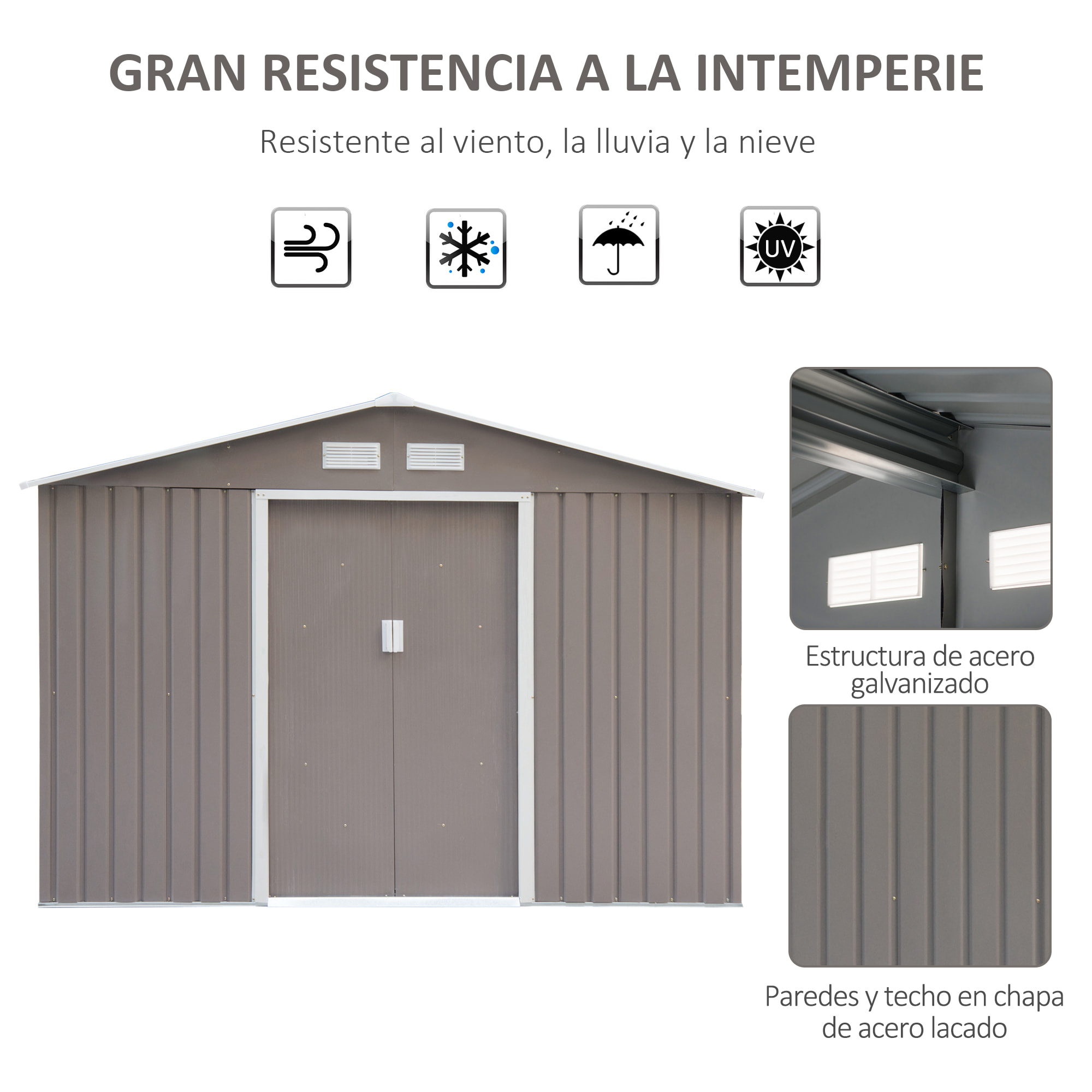 Caseta de Jardín tipo Cobertizo Metá¡lico para Herramienta 277x191x192cm Gris