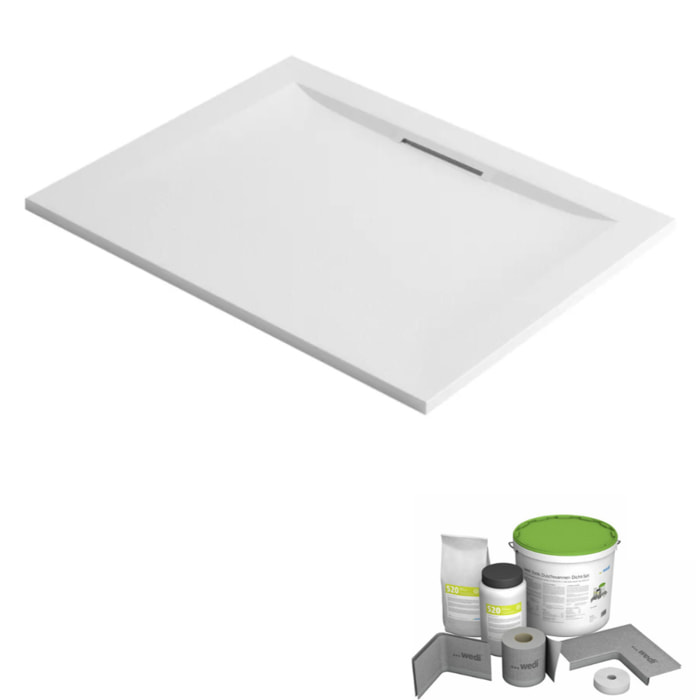 Pack receveur de douche antidérapant 140 x 90 Flight Pure rectangle blanc + Kit d'étanchéité WEDI + Pieds