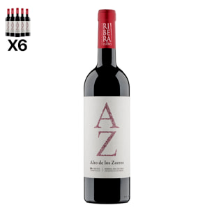 Caja de 6 botellas de vino Alto de los Zorros, Ribera del Duero crianza de 10 meses en barrica de roble francés y americano. Vendimia del 2021. 75cl con 14,5% vol.