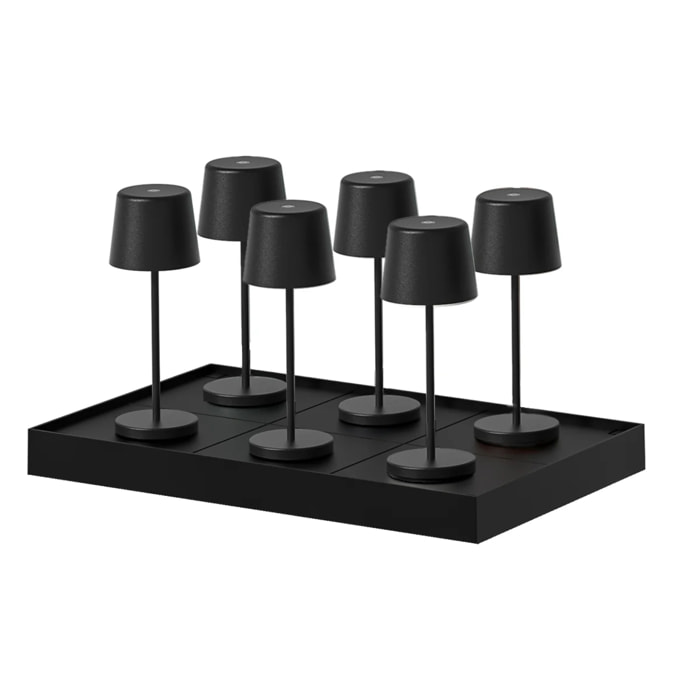 6 Lampes de table MINI KELLY Noir H22cm + base de chargement
