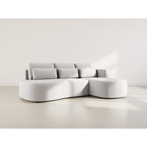 Mahina - canapé d'angle droit 4 places convertible avec coffre en velours côtelé - Gris clair