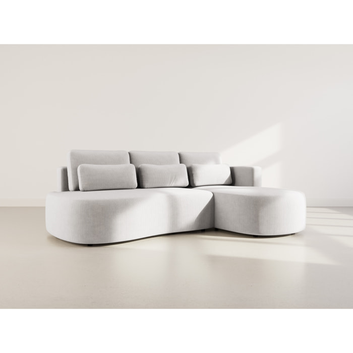Mahina - canapé d'angle droit 4 places convertible avec coffre en velours côtelé - Gris clair