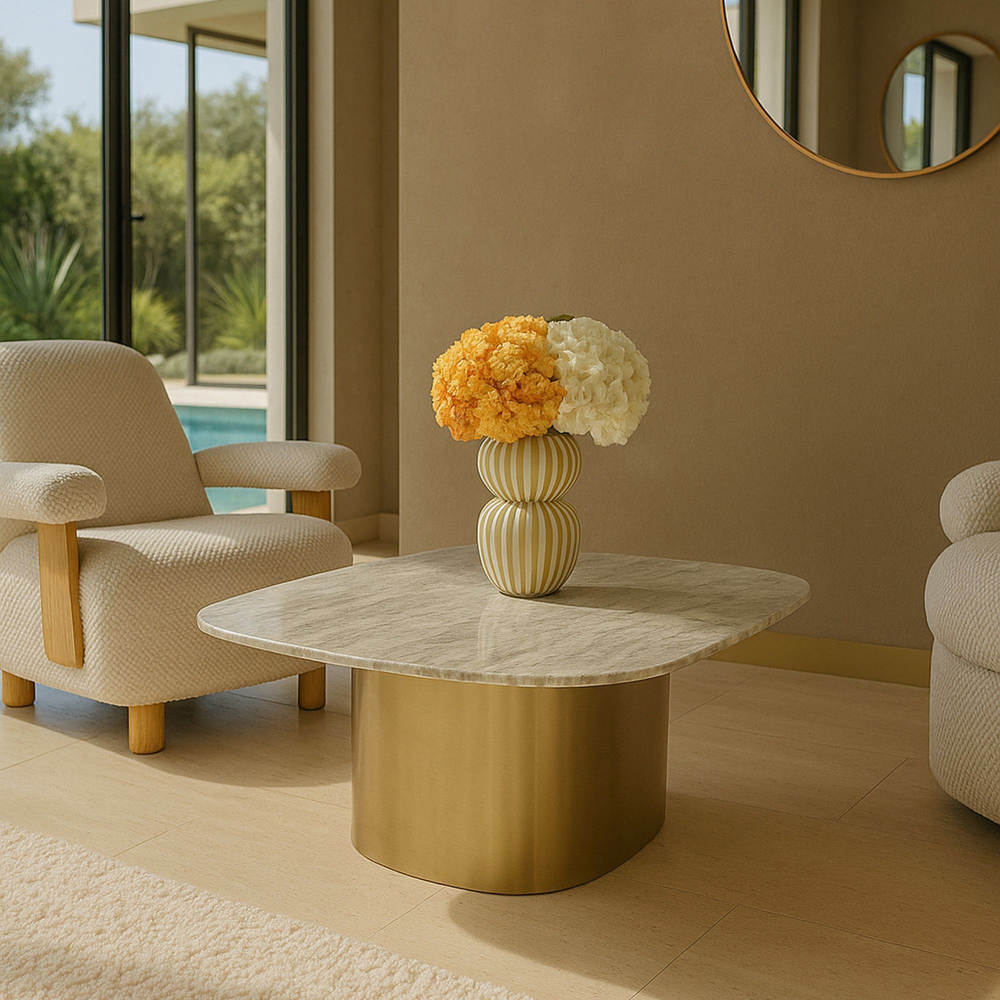 Table basse en marbre gris et pied en métal doré FEDJE