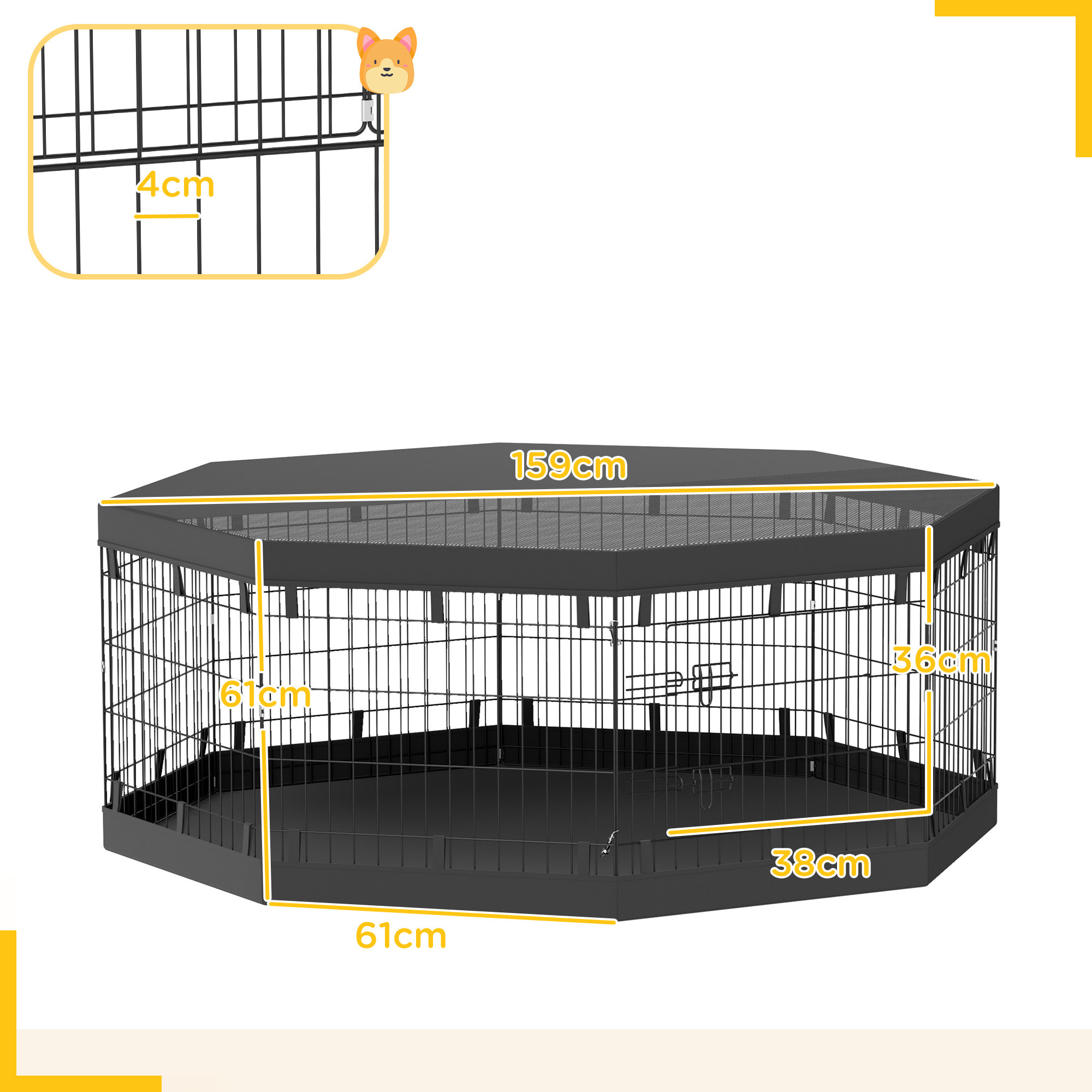 Parc enclos chien modulable intérieur 8 panneaux pliables - porte, bâche bas haut - acier noir