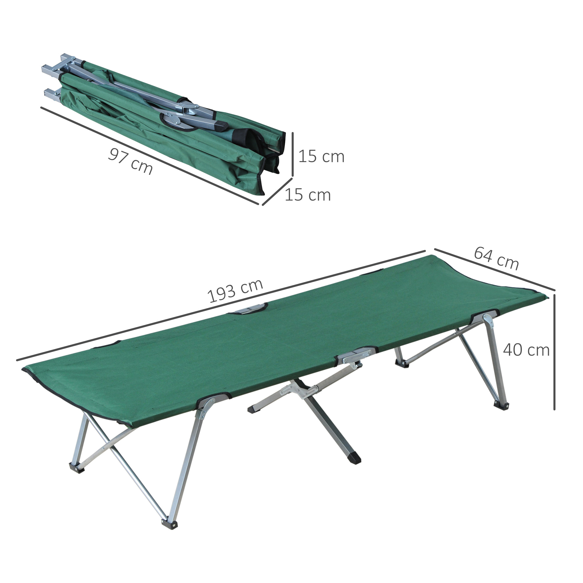 Cama de Camping Plegable Cama de Acampada con Marco Metálico Carga 136 kg para Playa Senderismo 193x64x40 cm Verde