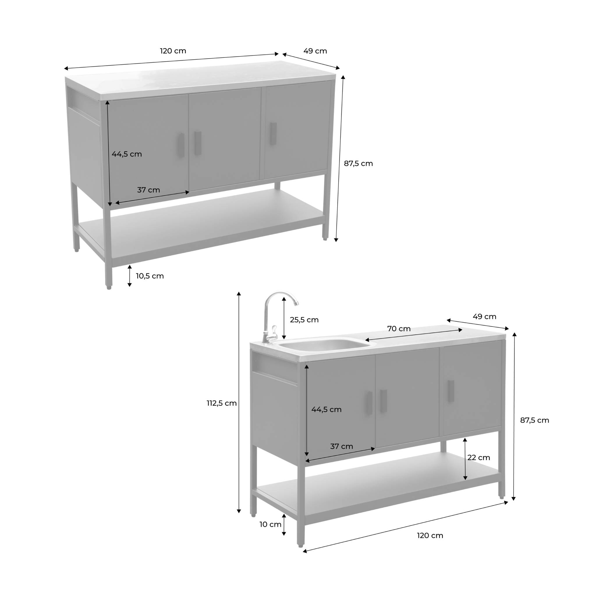 Cuisine extérieure 2 modules en acier inoxydable bleu gris
