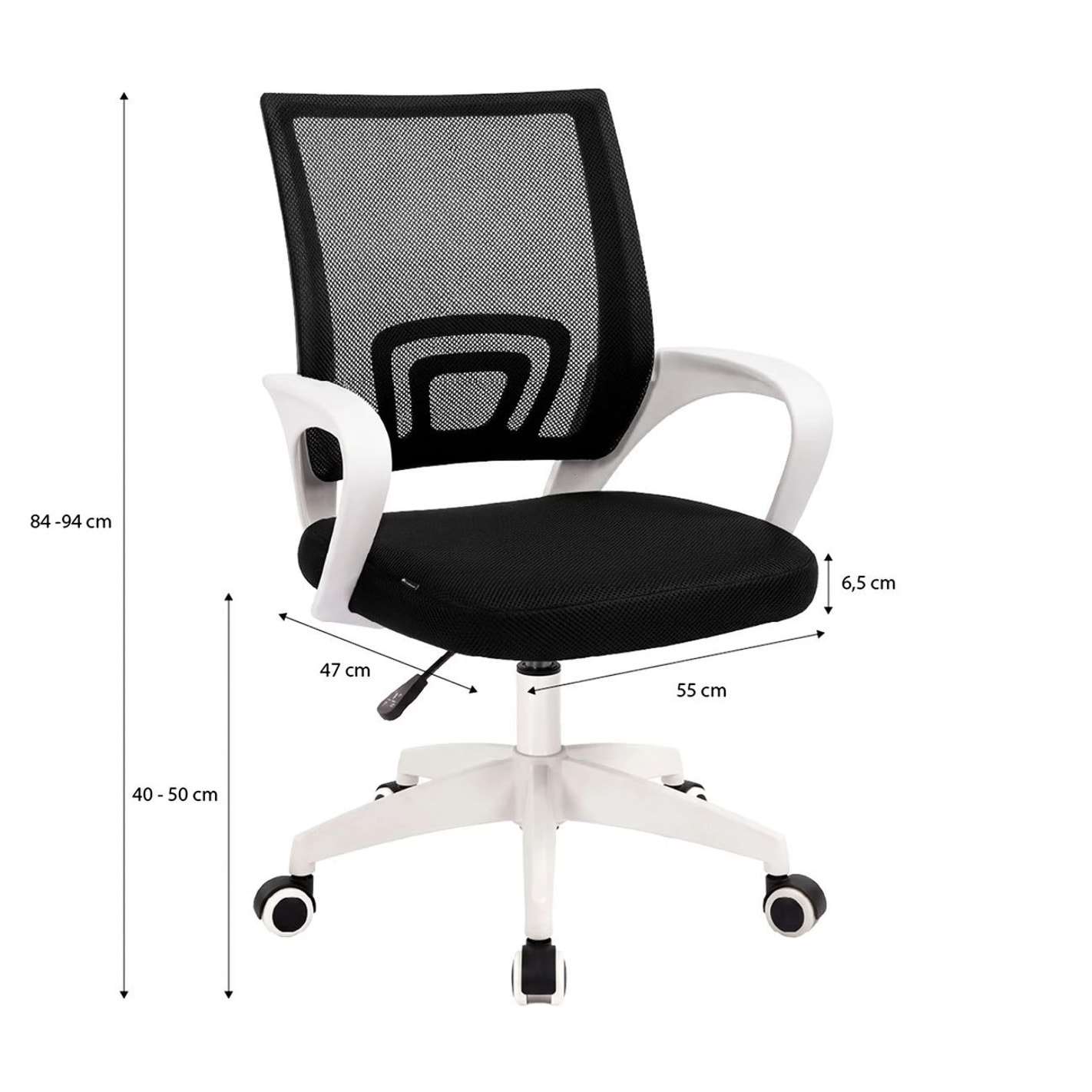 Silla de escritorio con respaldo transpirable en blanco y negro 84-94 cm Nika Blanco - Negro
