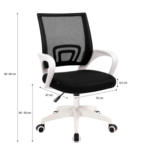 Silla de escritorio con respaldo transpirable en blanco y negro 84-94 cm Nika Blanco - Negro