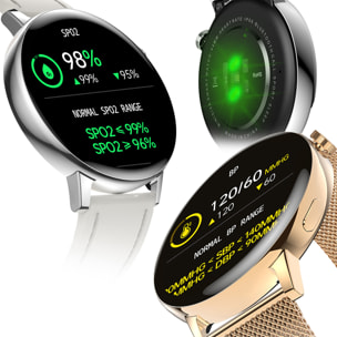 Smartwatch A03 con monitor cardiaco, O2 en sangre, juegos y modo multideportivo. Correa de metal.