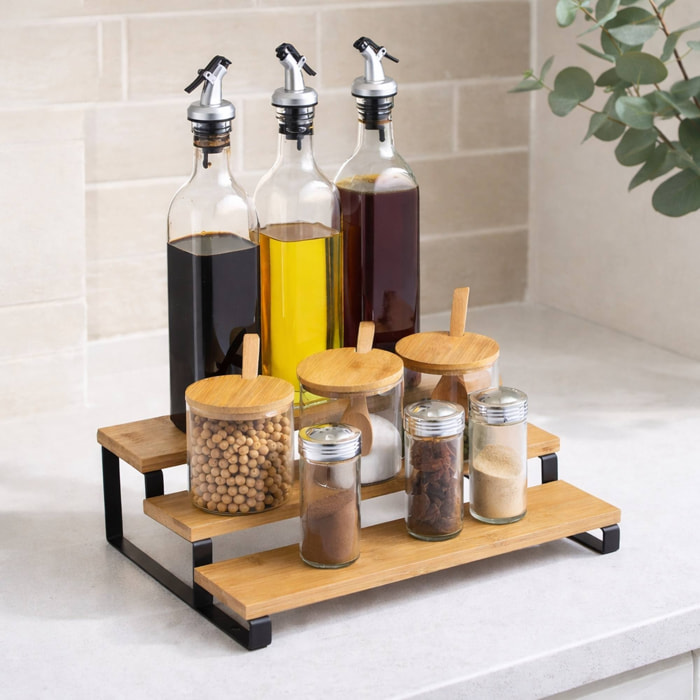 Estante de cocina ELIE de 3 Niveles 32x23,5x9,4cm en acero y bambú en color Negro