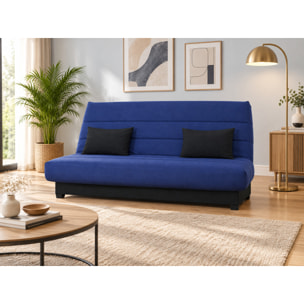 Canapé convertible Salma, matelas Simmons, 130 x 190 cm, 2 coussins offerts, marine