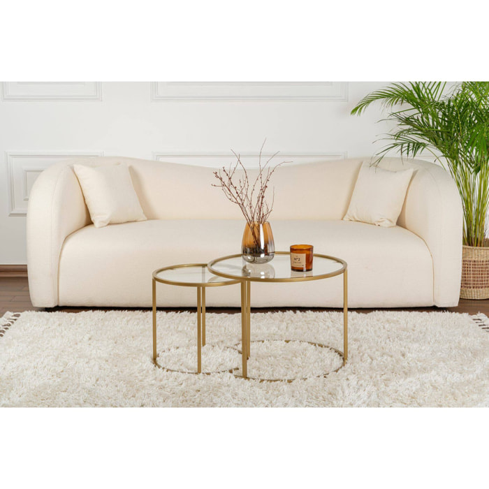 Set di 2 tavolini da salotto Xaden, Tavolo basso da caffè, Portariviste per divano, Ripiano da soggiorno, 60x60 h43 cm, Oro e Trasparente