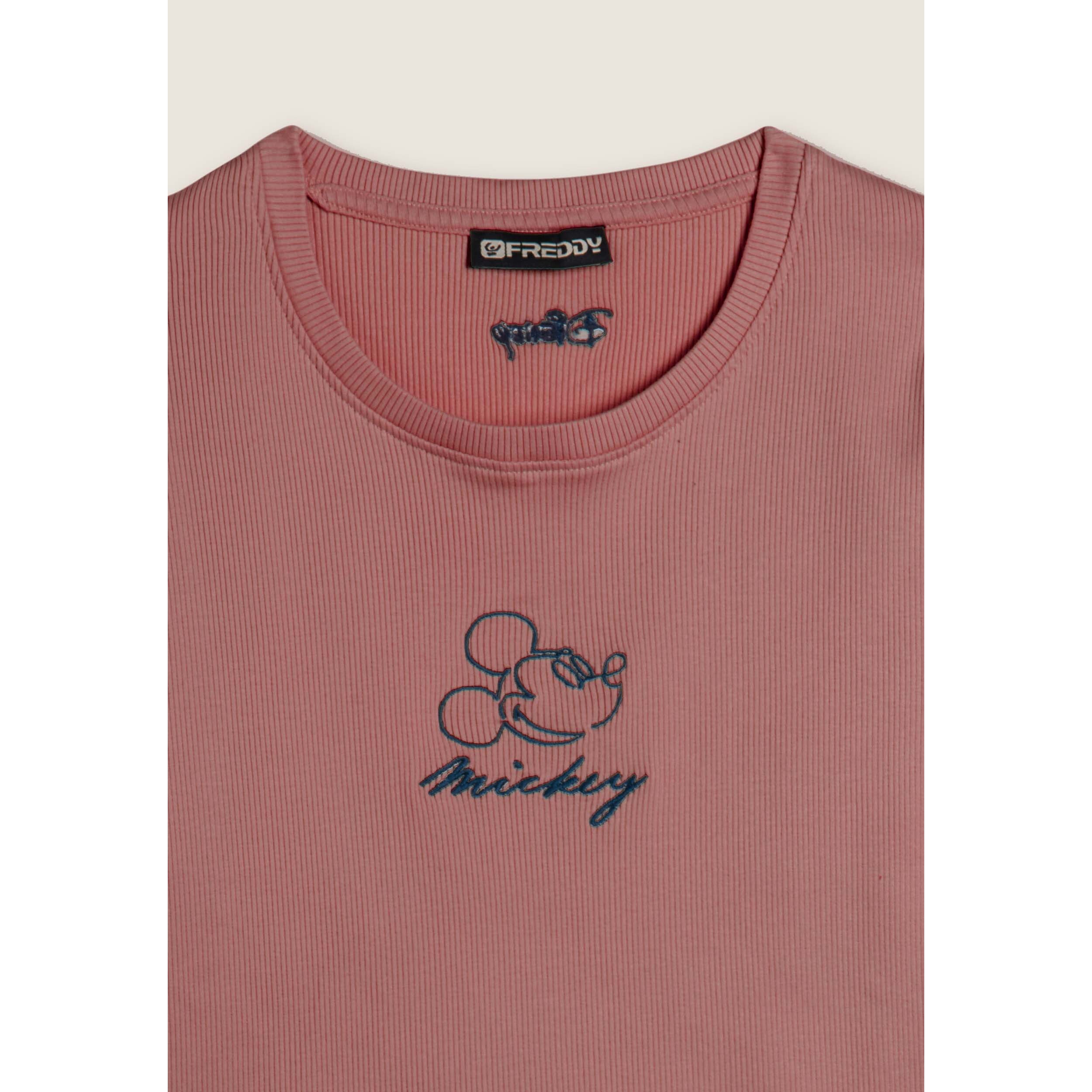 T-shirt cropped da donna in costina con ricami Disney