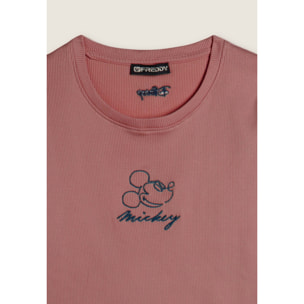 T-shirt cropped da donna in costina con ricami Disney
