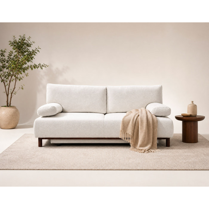 Hortense - Canapé droit 3 places convertible avec coffre en velours texturé - Beige