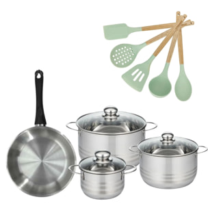Lot Poêle 24cm et 3 Faitouts 16/20/24cm Fackelmann Généva avec 5 ustensiles