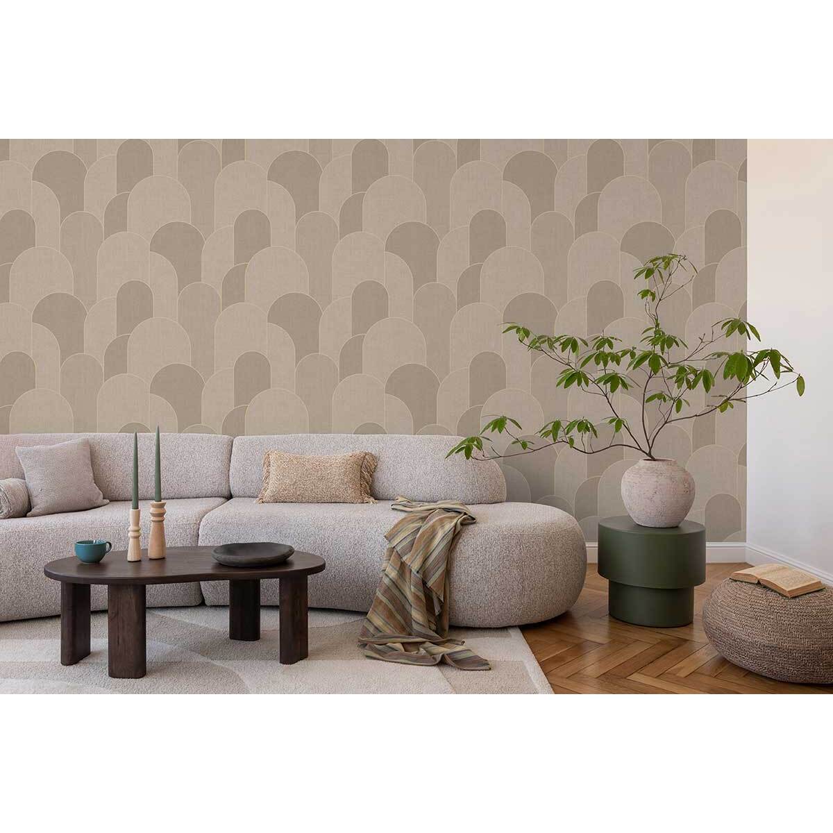 Papier peint arches art déco taupe doré élégant