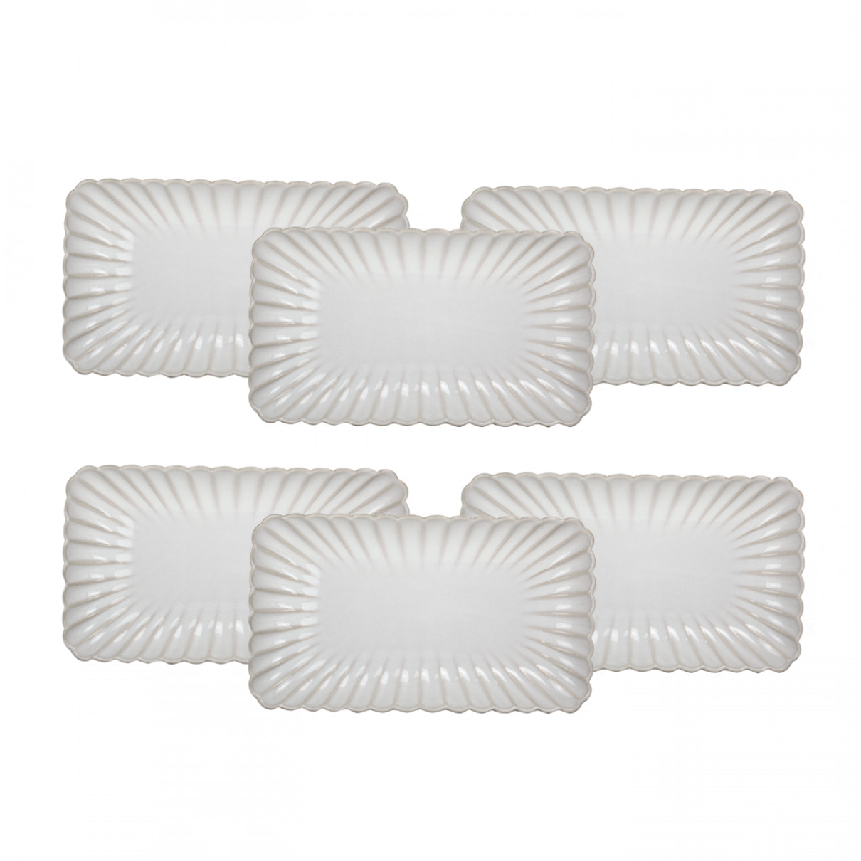 Lot de 6 grandes assiettes rectangulaires, Coquillage