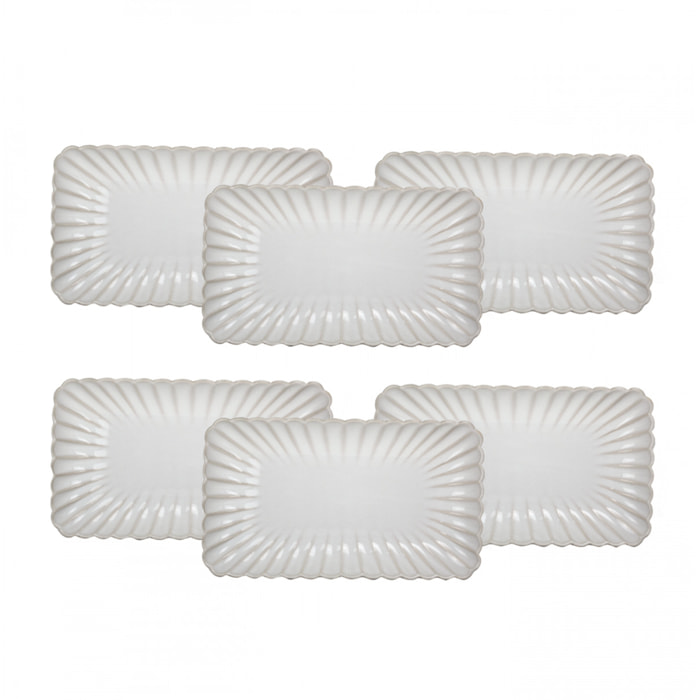 Lot de 6 grandes assiettes rectangulaires, Coquillage
