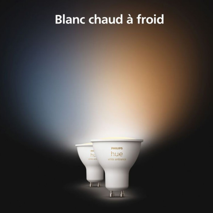 Ampoule LED connectée PHILIPS HUE GU10 White Ambiance pack de 2