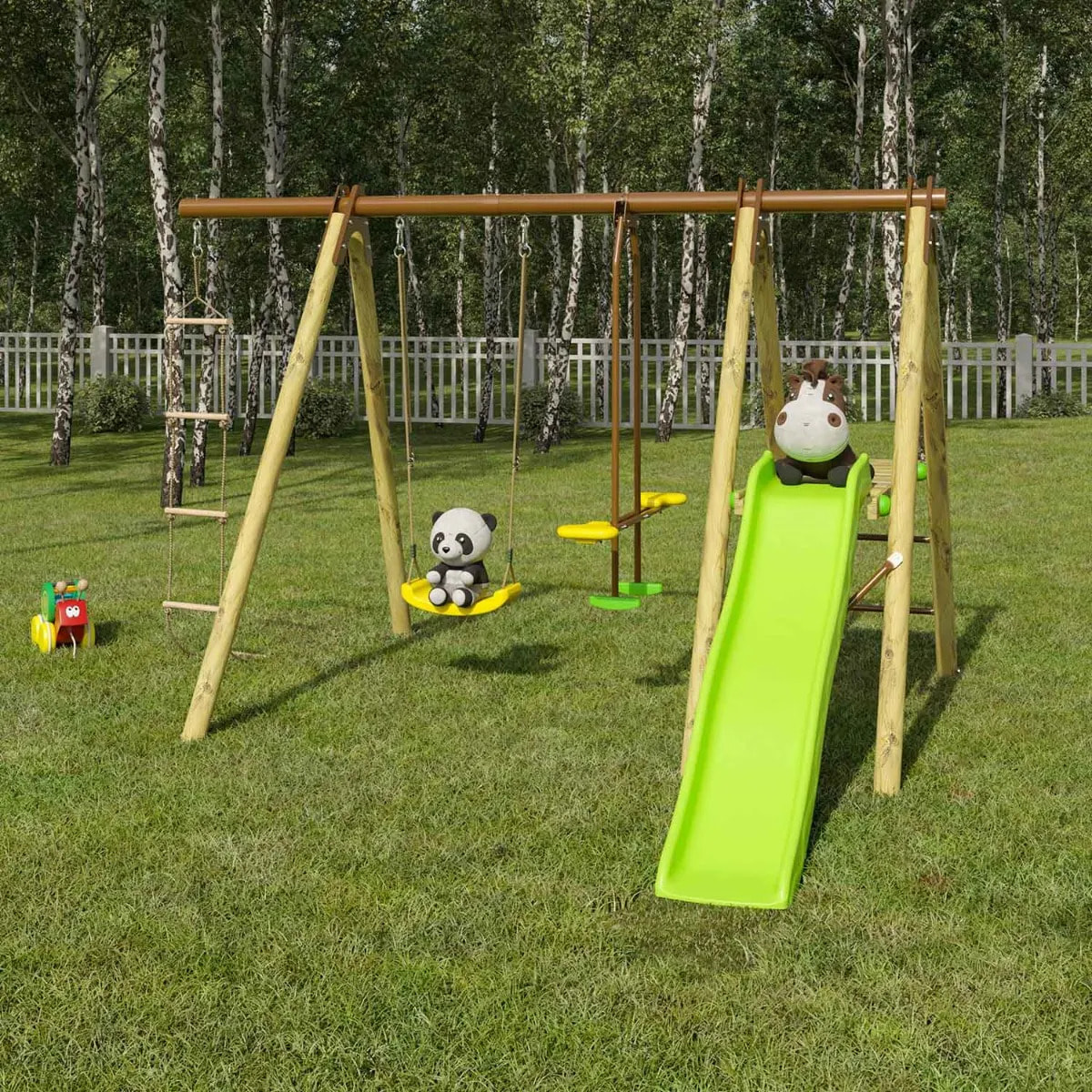 Balançoire en bois poutre métal 1,90 m, 5 enfants, Techwood OREKA