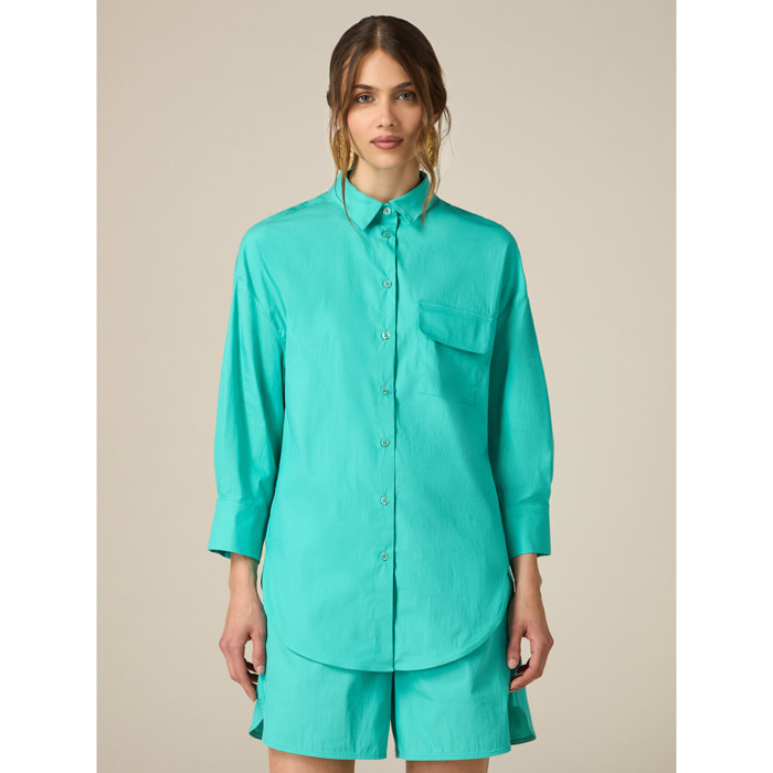 Oltre - Camisa amplia de popelina - Green Water