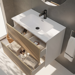 Conjunto de Baño Yinu | 80 cm Blanco - Solomon | Dos Cajones | Lavabo Encastrado | No incluye Espejo | Alday