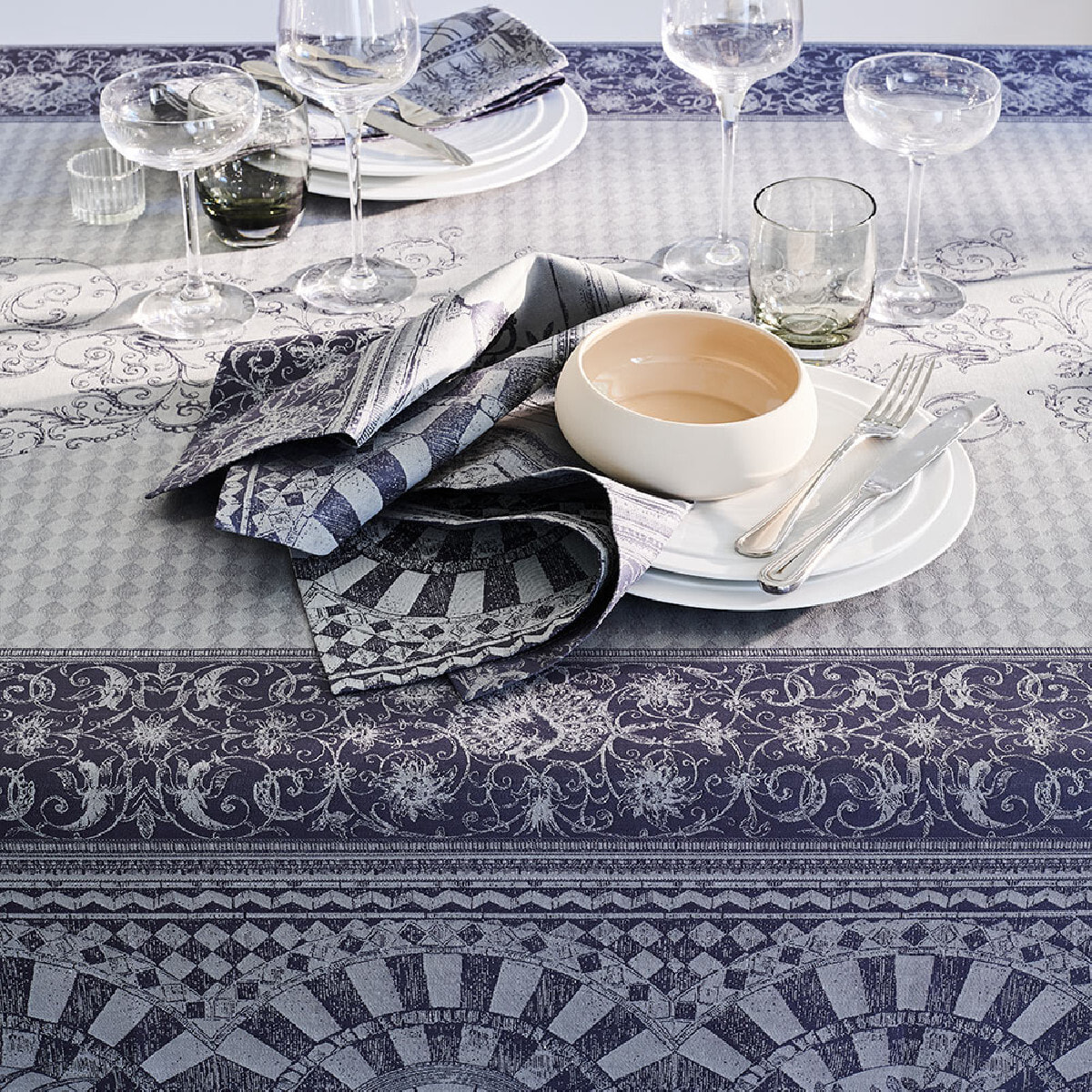 Serviette pur coton motif jacquard gris Arcades cendre