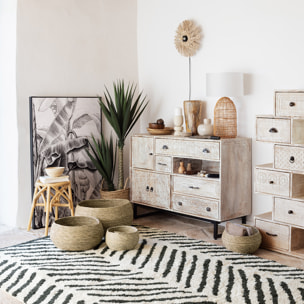 Lampe cylindre "Karla" - rotin - blanc H56 cm