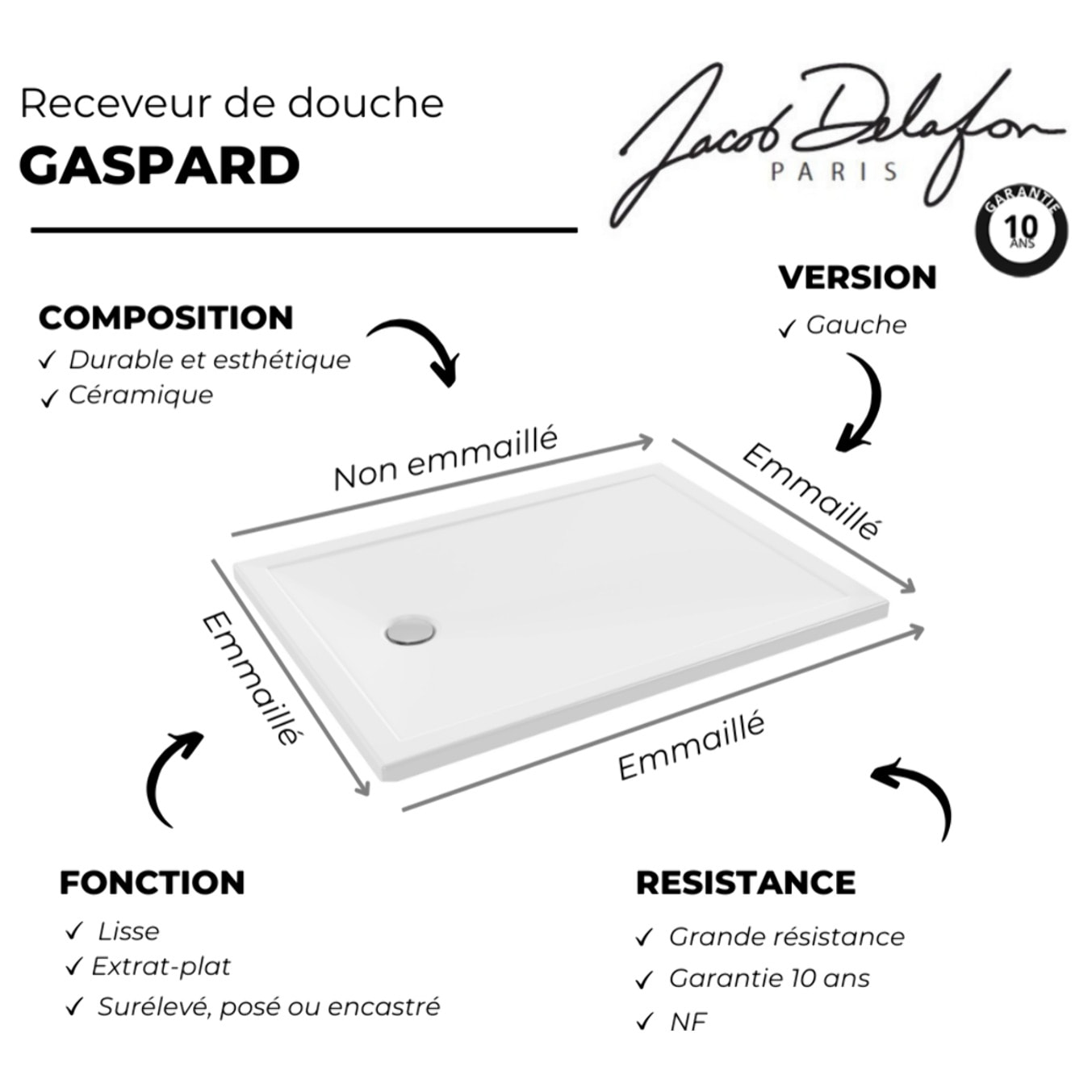 Receveur Gaspard extra plat