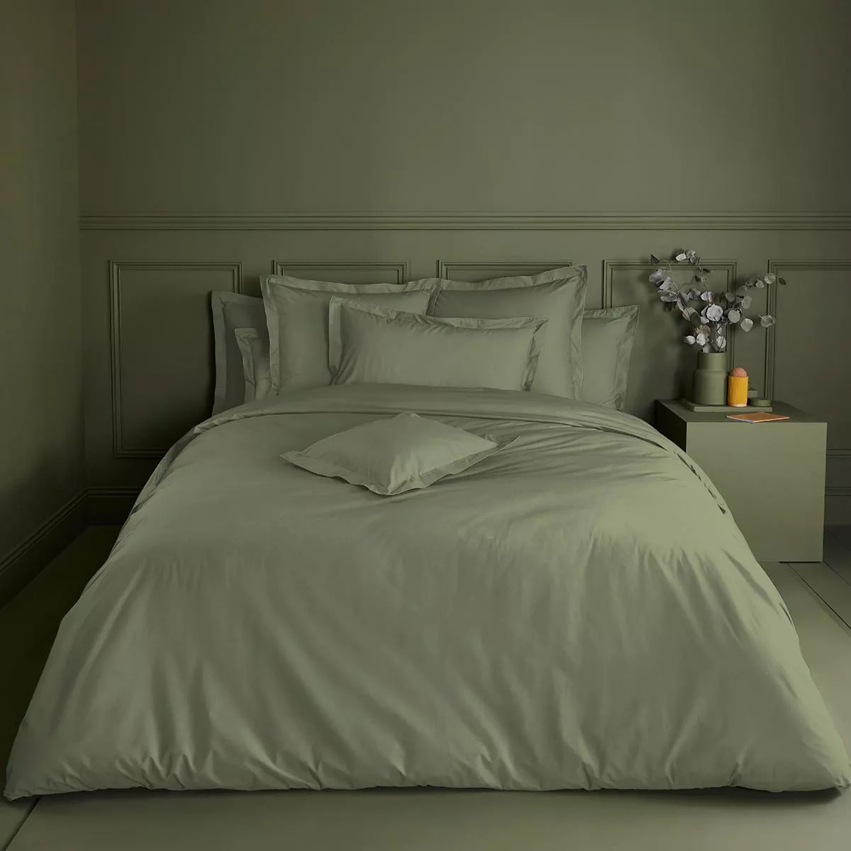 Housse de couette percale de coton uni vert La percale francaise verde