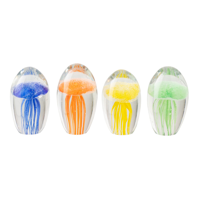 J-Line Presse-papier Jellyfish - verre - multicolore - 4 pièces
