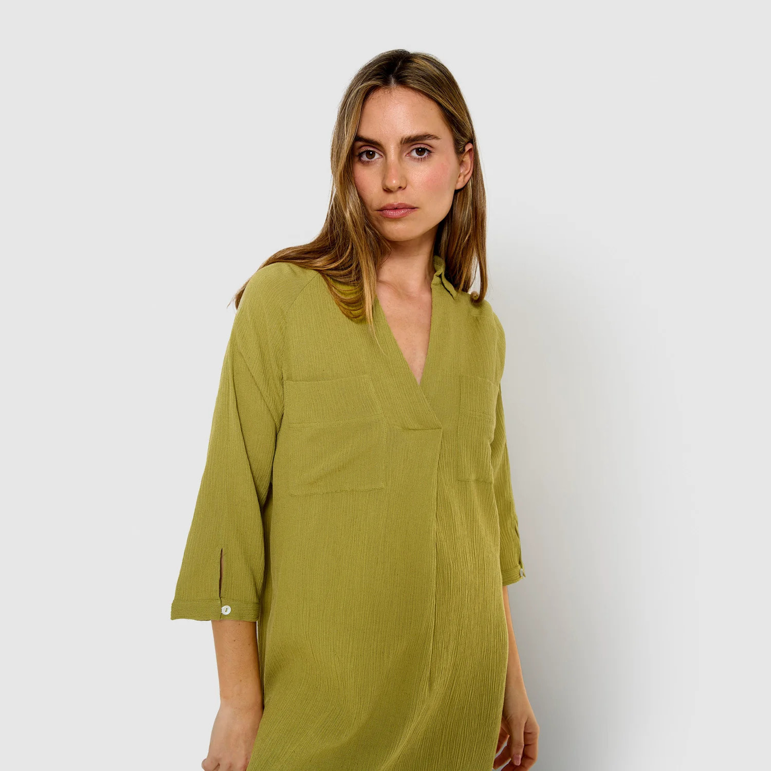Vestido midi algodón lino lima