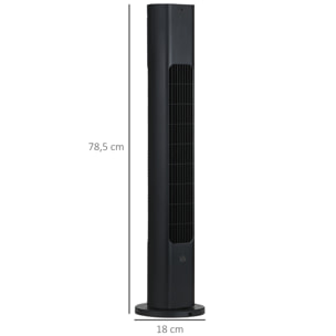 Ventilador de Torre con Mando a Distancia Oscilación de 75° Temporizador 3 Velocidades 3 Modos Silencioso para Hogar Dormitorio Oficina Ø18x78,5 cm Negro