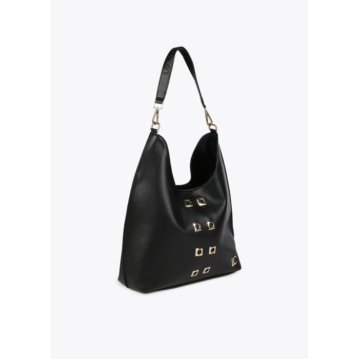 Borsa shopper con occhielli in metallo quadrati