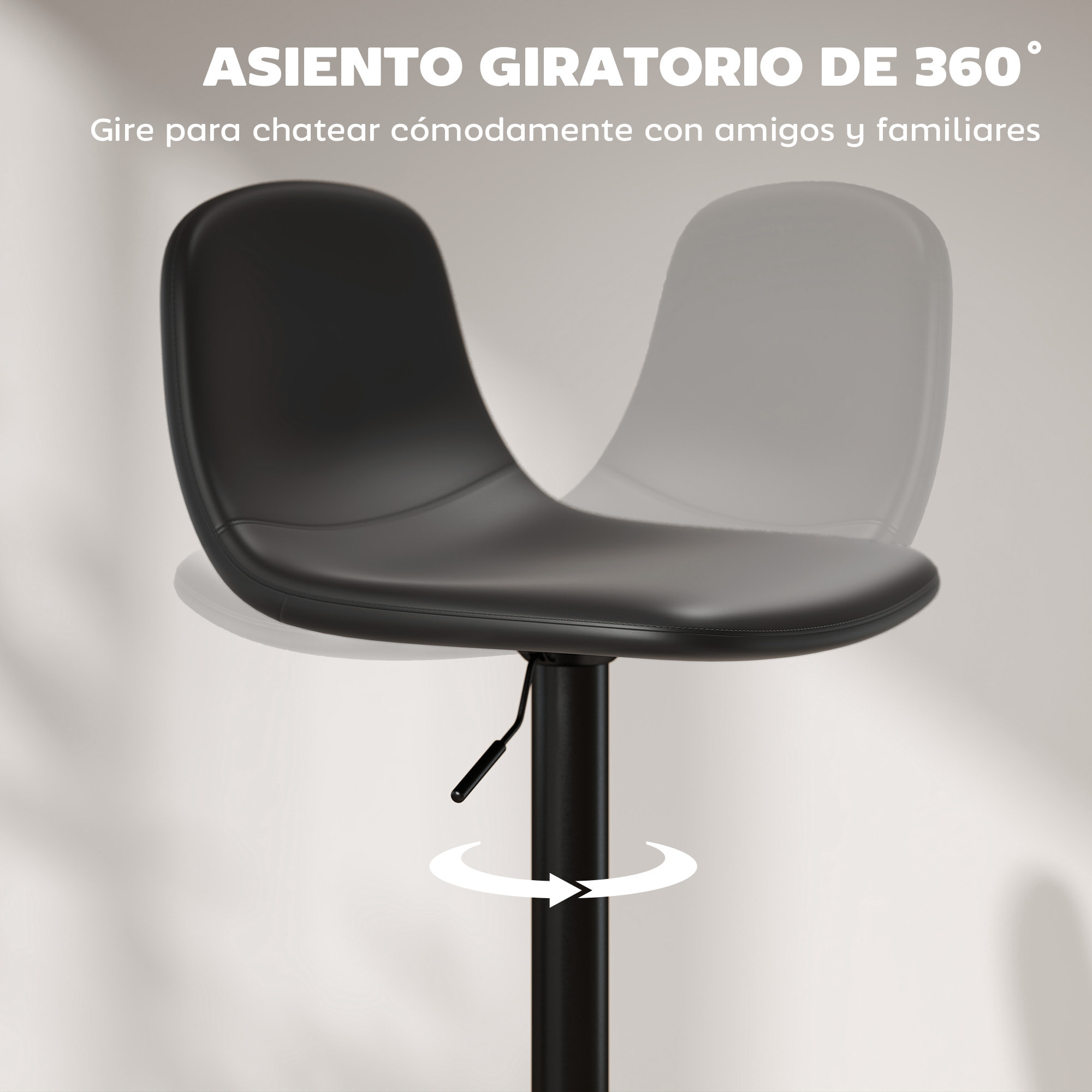 Juego de 2 Taburetes de Bar Taburetes Altos de Cocina Regulable en Altura 84-104 cm con Respaldo y Reposapiés Tapizado en PU Giratorio en 360° para Comedor Mostrador Negro