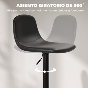 Juego de 2 Taburetes de Bar Taburetes Altos de Cocina Regulable en Altura 84-104 cm con Respaldo y Reposapiés Tapizado en PU Giratorio en 360° para Comedor Mostrador Negro