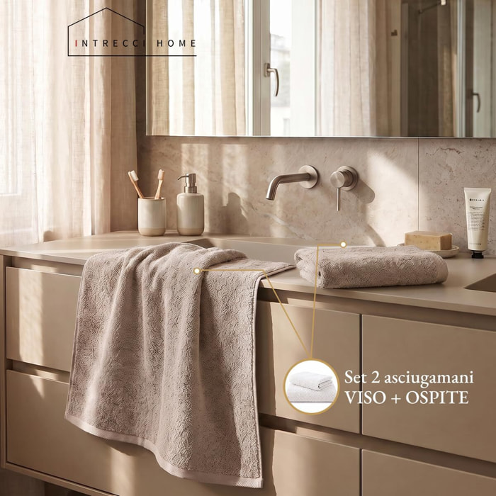 INTRECCI HOME Set Bagno Asciugamani Viso e Ospite, in Puro Cotone 500 g, Morbidezza Extra, Assorbenza Superiore