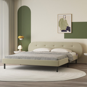 RENO Lit capitonné 140x190cm beige avec tête de lit et sommier
