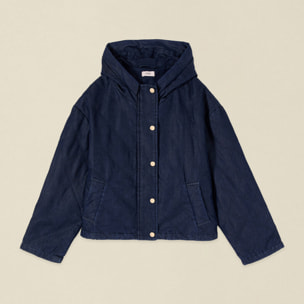 Oltre - Giubbotto in denim trapuntato con cappuccio - Blu