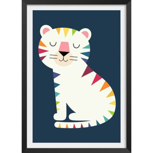 Affiche  tigre en arc en ciel Affiche + cadre en bois - Noir