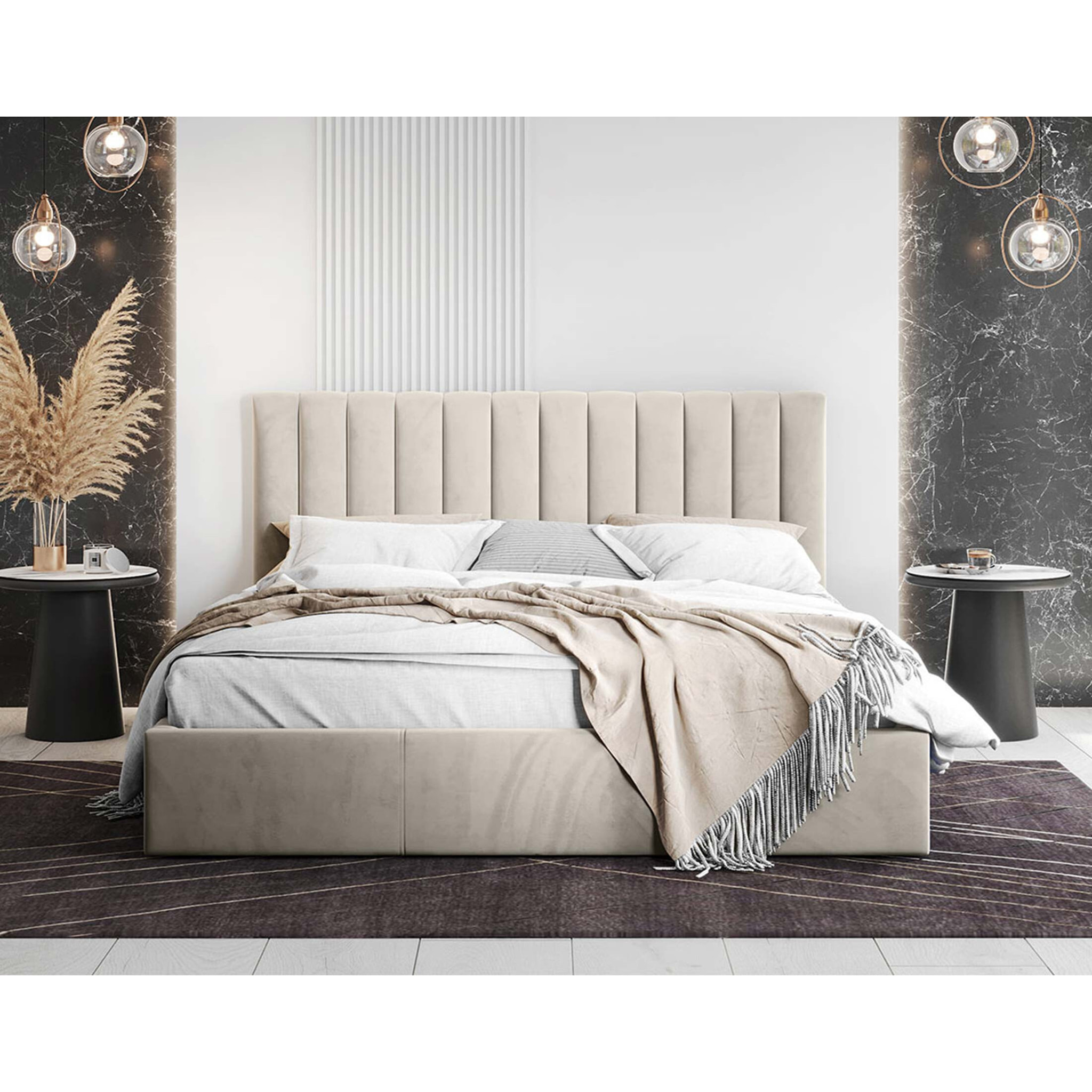 Rosario - lit coffre - 180x200 - sommier inclus - en velours - Beige