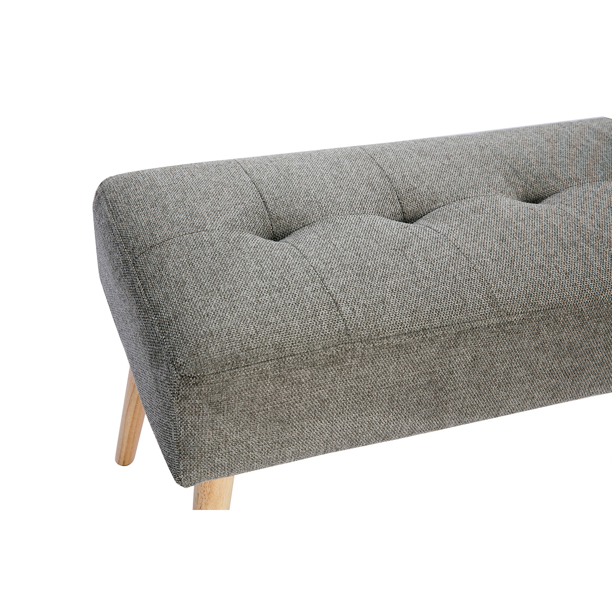 Banc scandinave capitonné en tissu effet velours texturé gris clair et bois clair L96 cm GUESTA