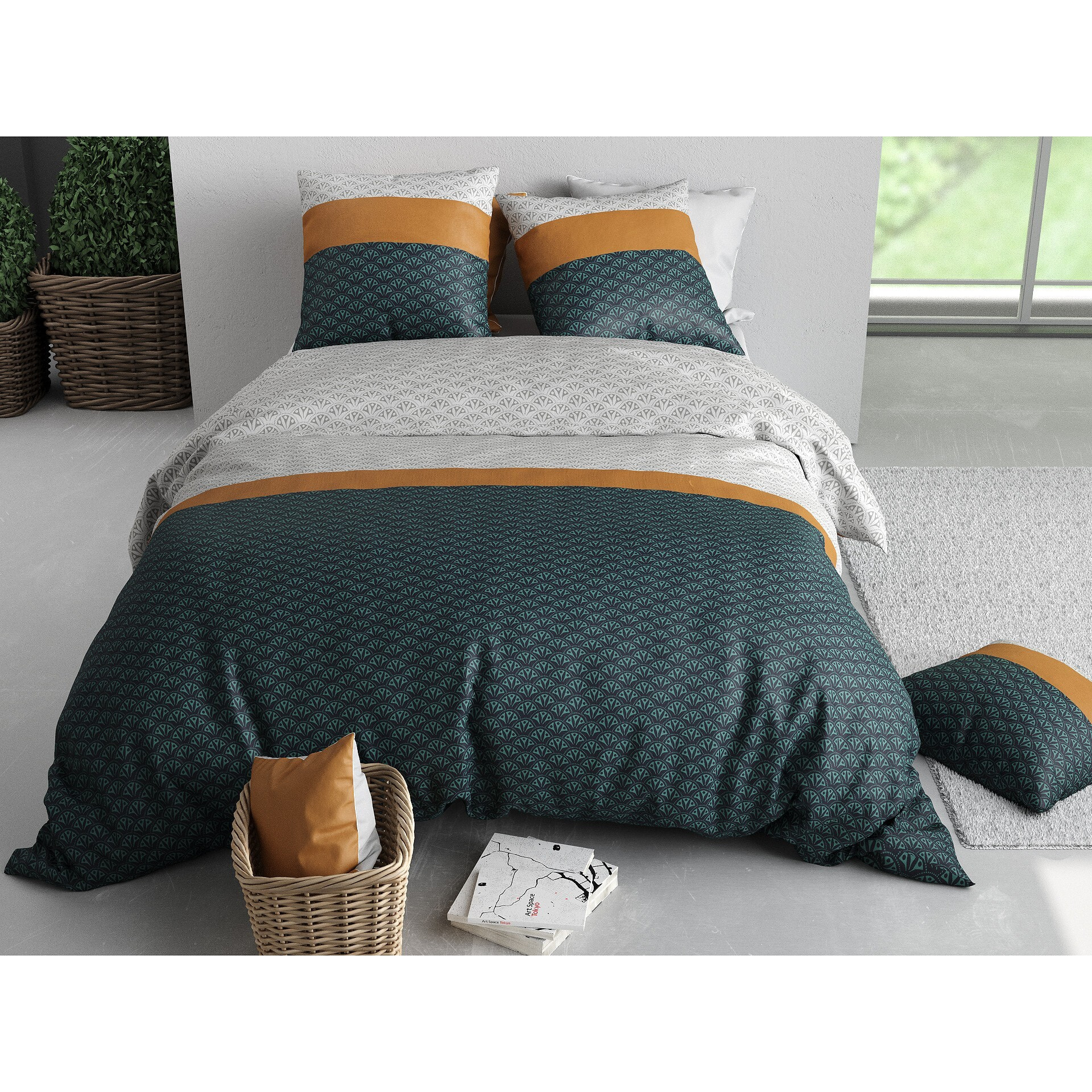 Parure housse de couette 100% coton 57fils + 2 taies Orus