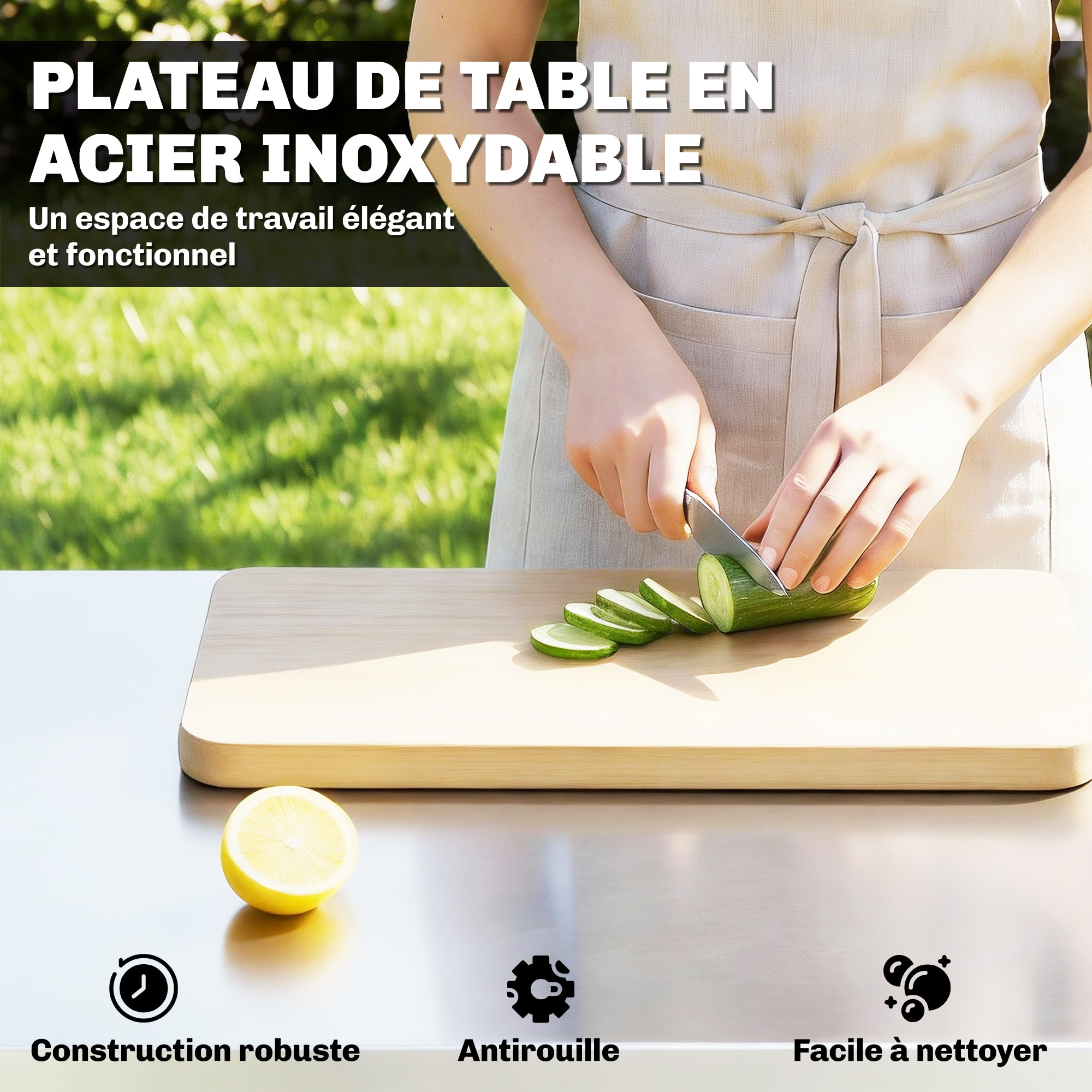 Chariot de barbecue - desserte plancha - acier inox - argenté