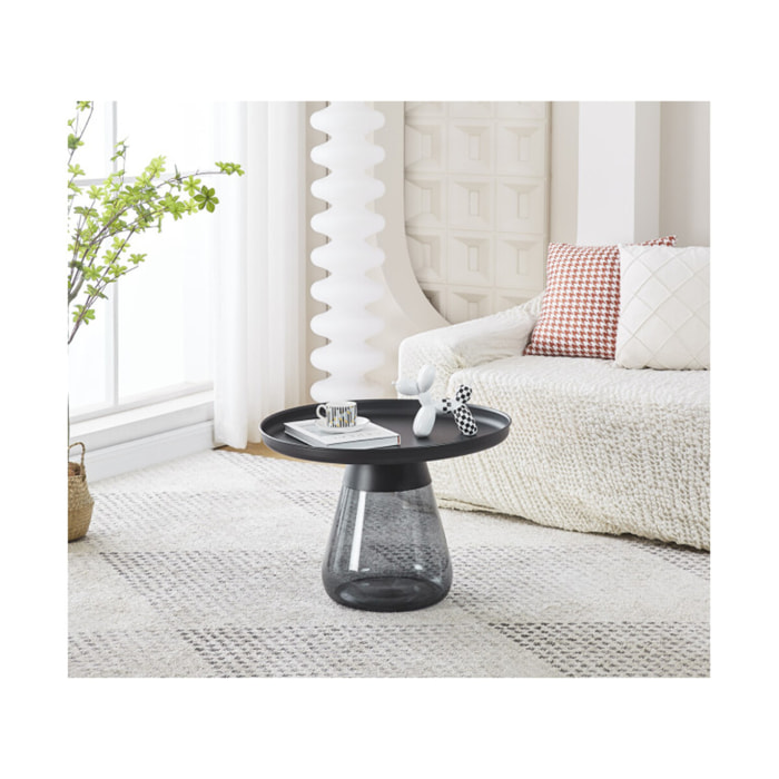 Table basse en verre trempé noir fumé avec plateau en métal - H 42 cm - BENTA