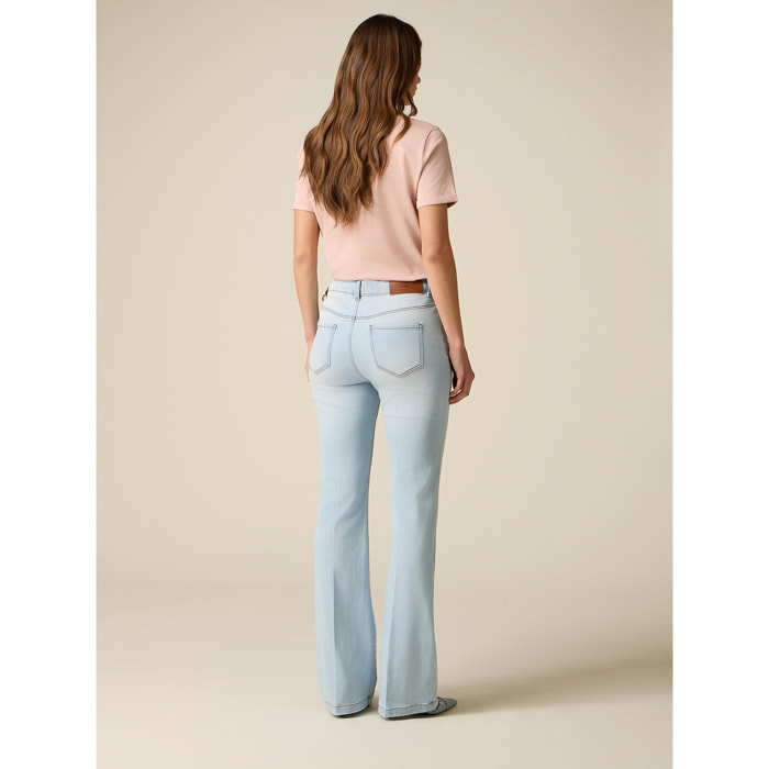 Oltre - Jeans flare con catene decorative - Azzurro