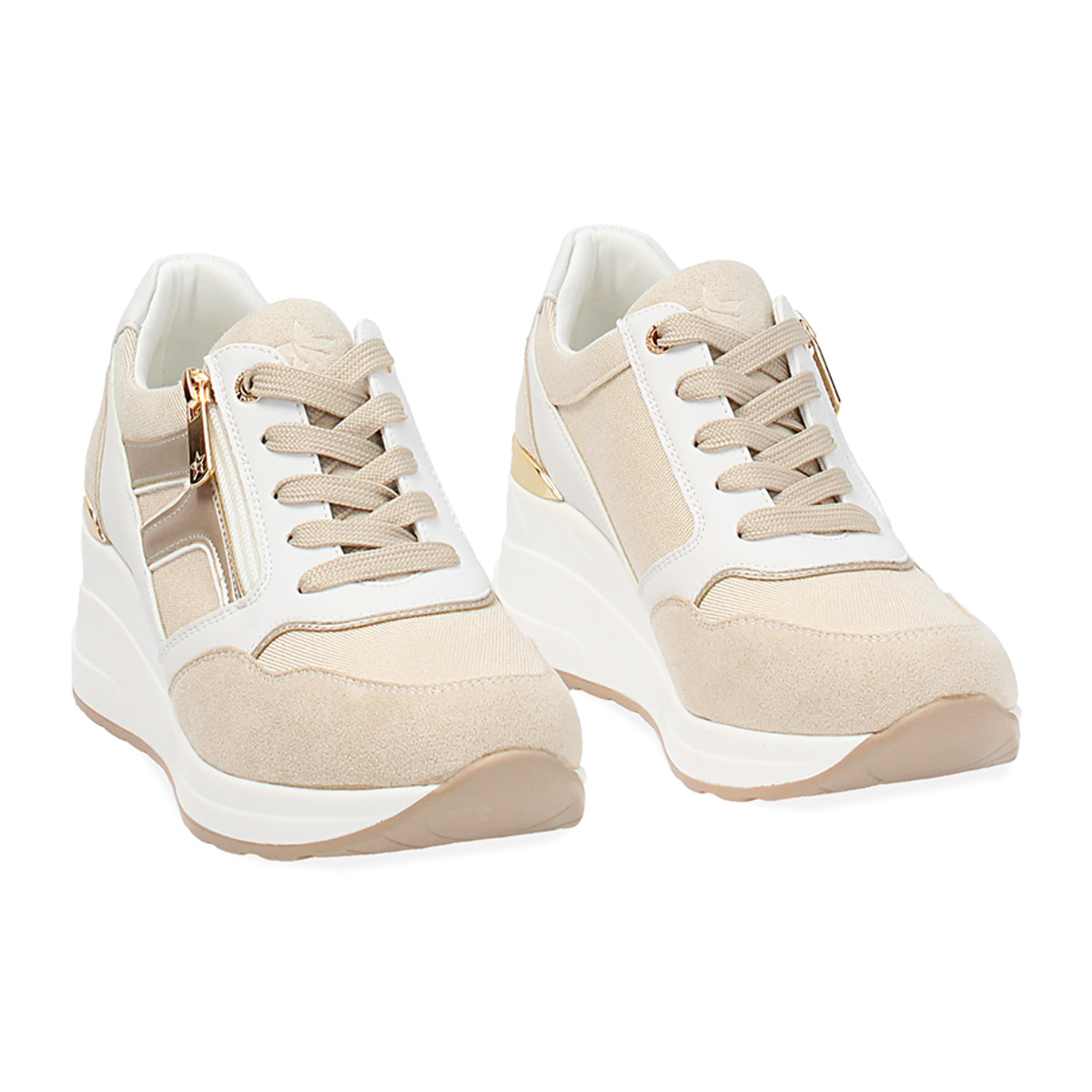 Sneakers donna beige in tessuto