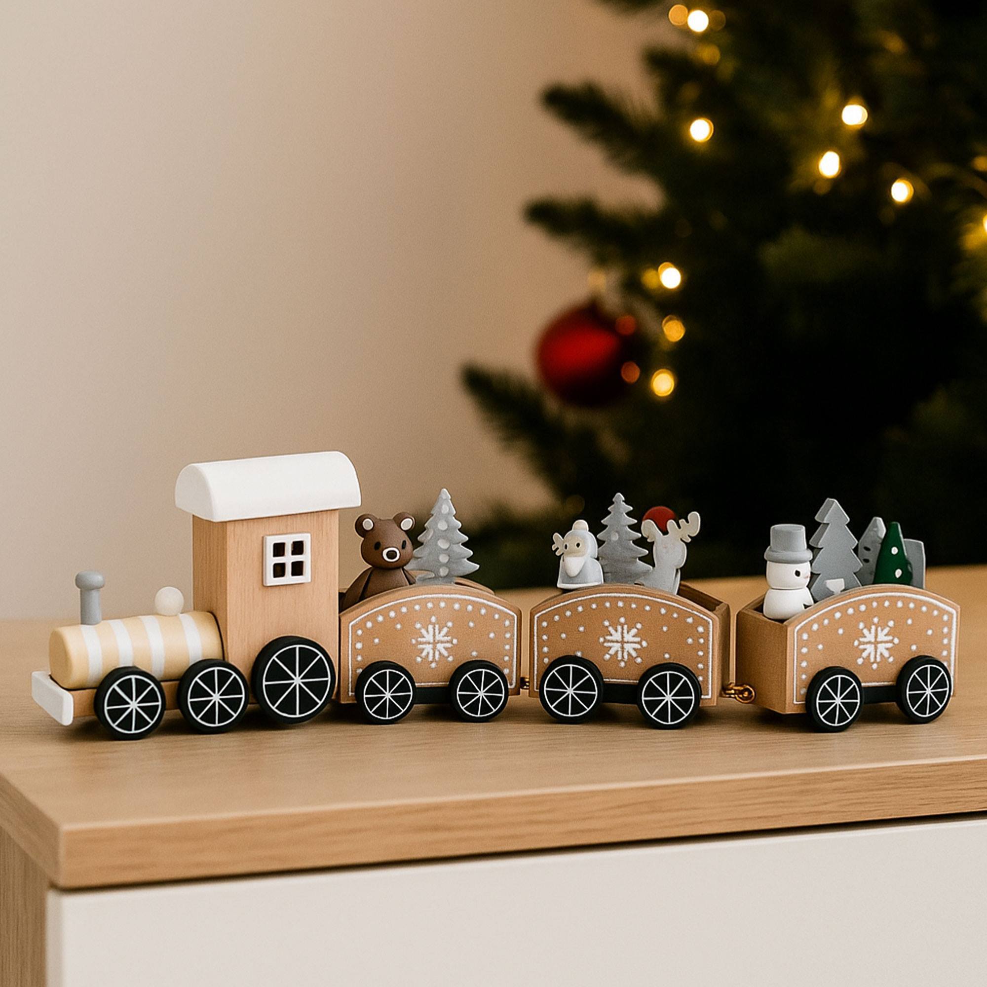 Juego de tren de madera en color natural 31x7,5x3,5cm - 2 diseños (surtido)