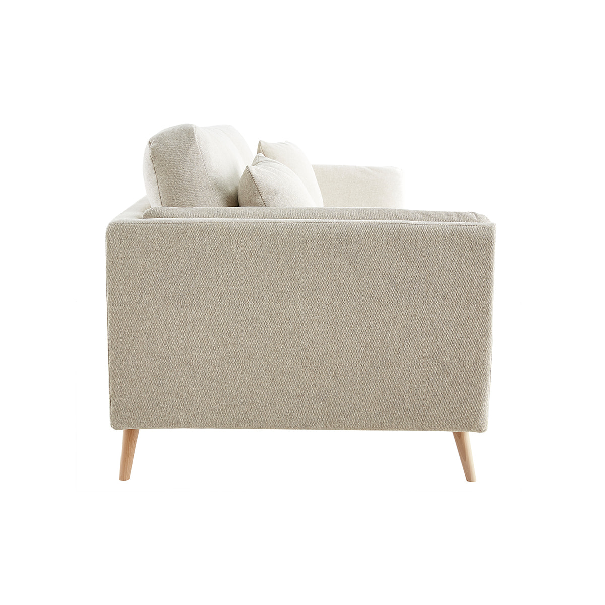 Canapé scandinave 3 places en tissu beige naturel et bois clair VOGUE